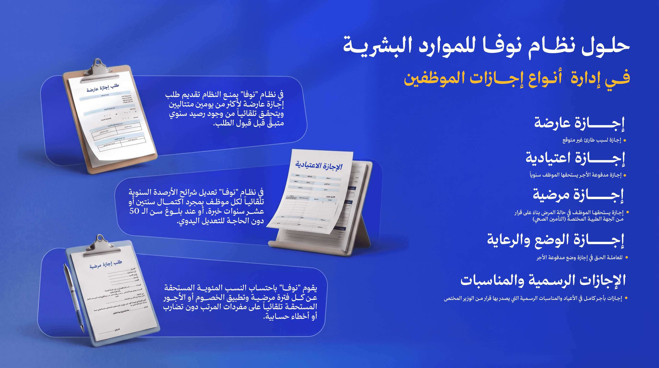 أنواع الإجازات في قانون العمل الجديد وهندلتها بـ Nova HR System